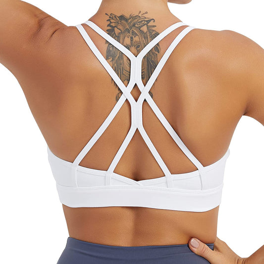 Women'S Sports Bra, Crisscross Back Padded Strappy Sports Bra Medium Support Yoga Bra with Removable Cups